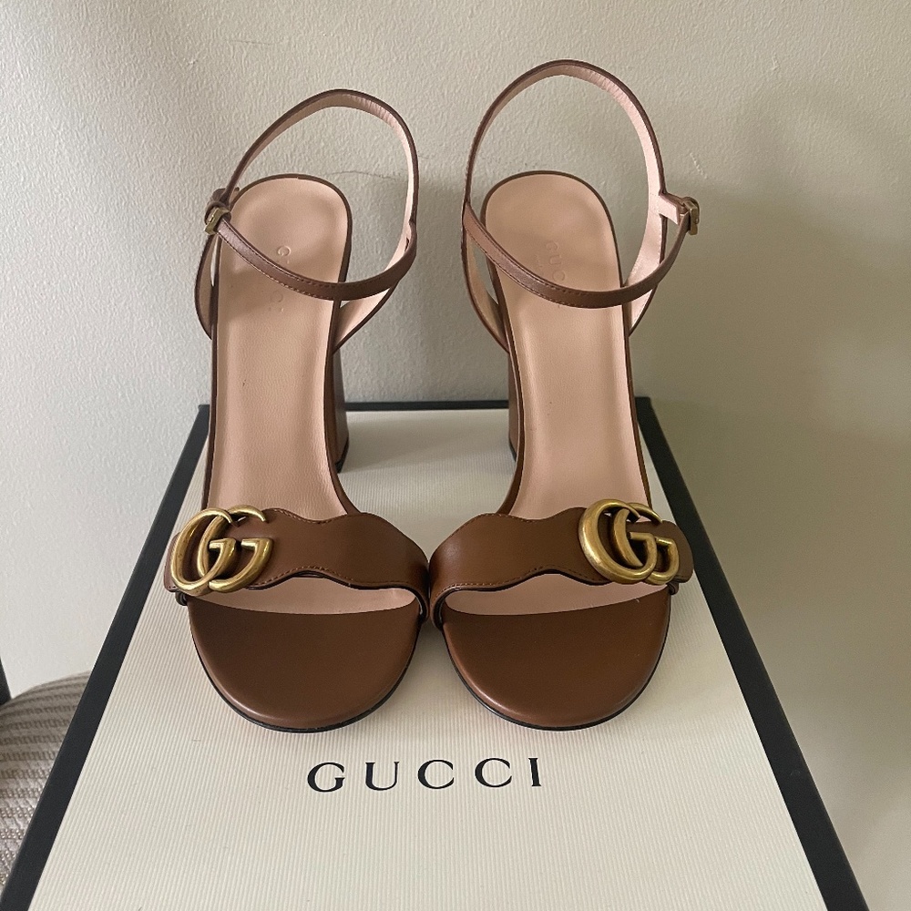 Authentic Leather Double G High-heeled Sandal